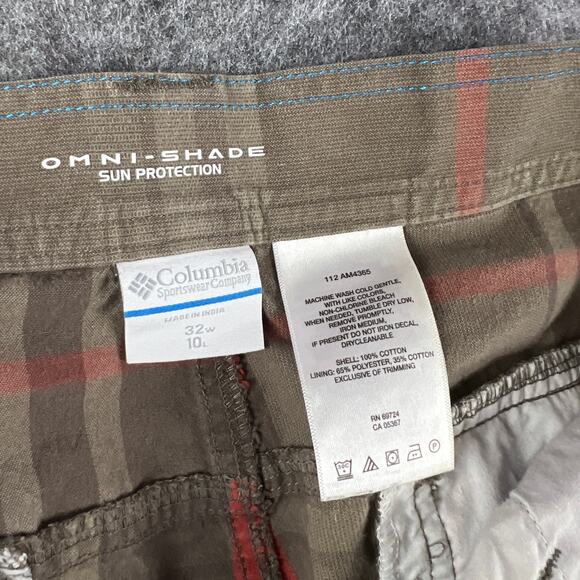 Columbia Shorts Mens 32 Orange Brown Plaid‎ Flat Front Chino 10" Inseam Cargo - Picture 3 of 5